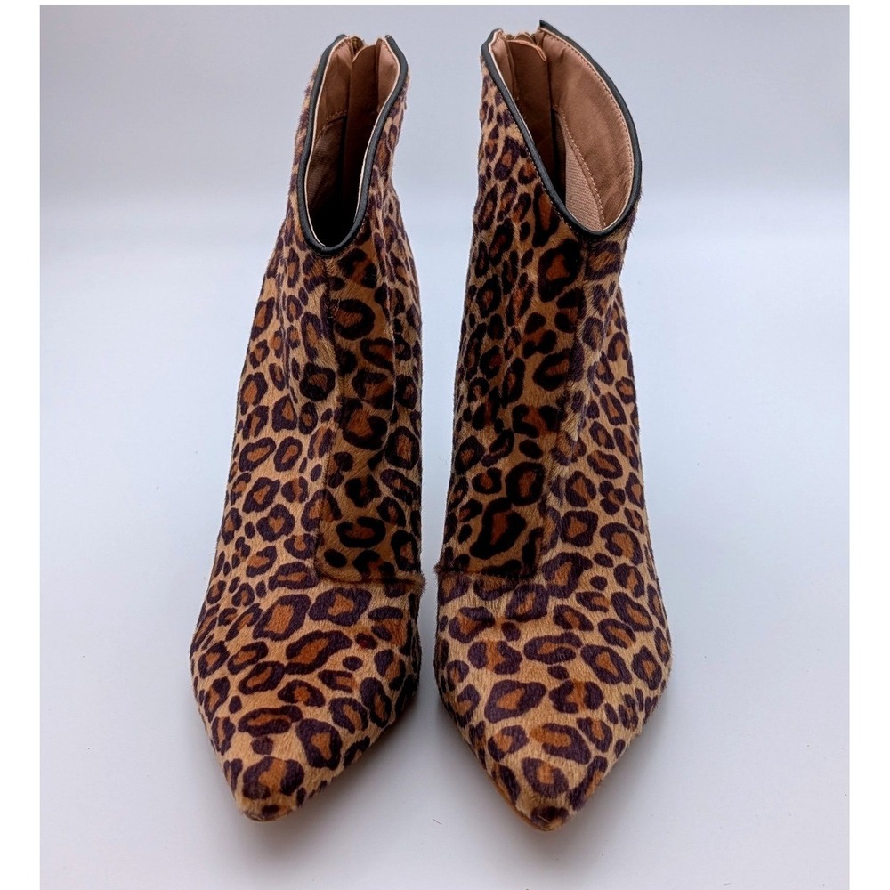 Beast Fashion Leopard Print Ankle Booties Pointed Toe Stiletto Heel Brown 7.5
